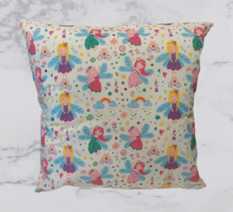 Handmade Fabric Cushion Cover - White Fairy Print