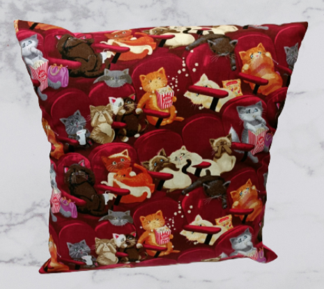 Handmade Fabric  Cushion Cover - Cat Cinema Print