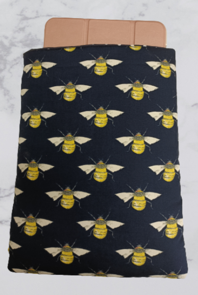 Handmade Fabric Book Sleeve / Kindle Case / Tablet Case - Navy Large Bumble Bee Print