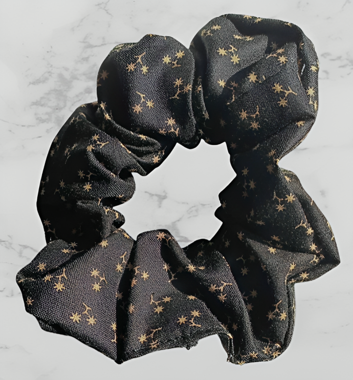 Scrunchie - Black & Gold Flower