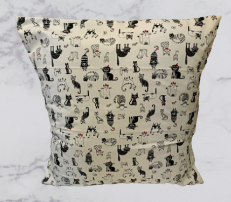 Handmade Fabric  Cushion Cover - Black & White Cat Print