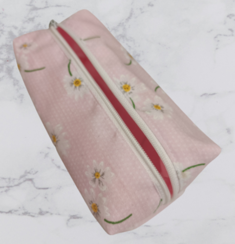 Handmade Fabric Small Toiletries Bag - Pink Daisy Print