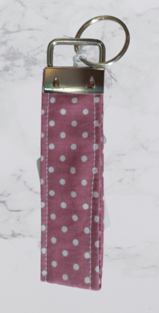 Handmade Fabric Small Key Fob - Dusky Pink Print