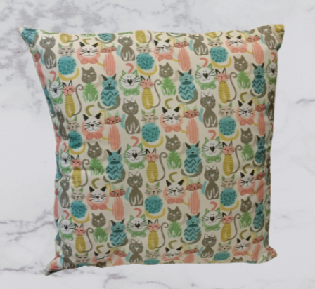 Handmade Fabric  Cushion Cover - Coloured Cats Print