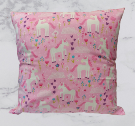 Handmade Fabric Cushion Cover - Pink Unicorn Print