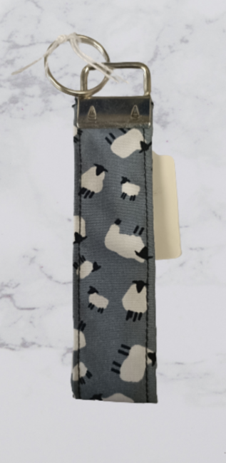 Handmade Fabric Small Key Fob - Grey Sheep Print