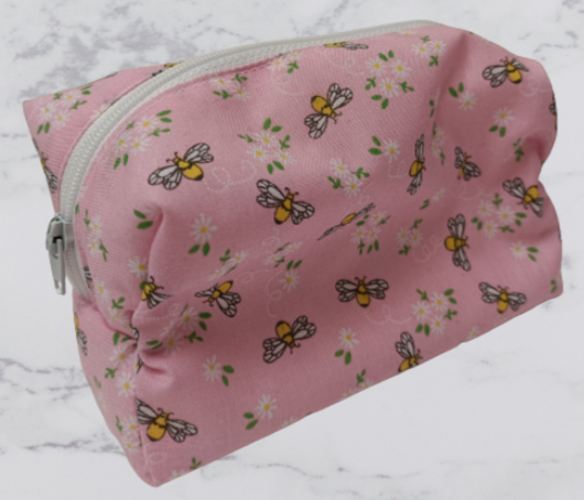 Handmade Fabric Small Toiletries Bag - Pink Little Bumble Bee Print