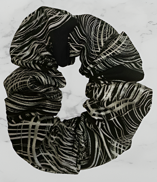 Scrunchie - Black & Silver Swirl