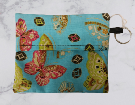 Handmade Fabric Flap Over Pouch - Blue Butterfly Print