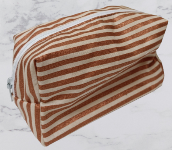 Handmade Fabric Small Toiletries Bag - Rose Gold Stripe Print