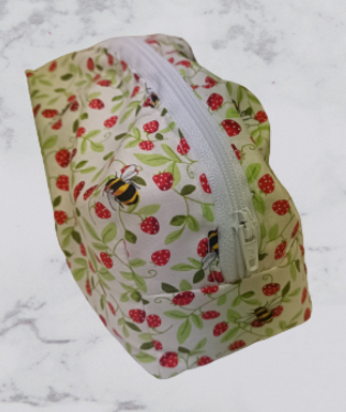 Handmade Fabric Small Toiletries Bag - White Bumble Bee Print