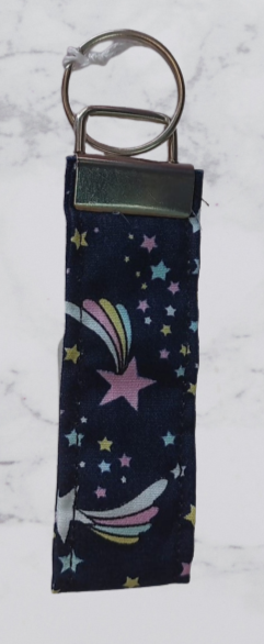 Handmade Fabric Small Key Fob - Navy Shooting Stars Print