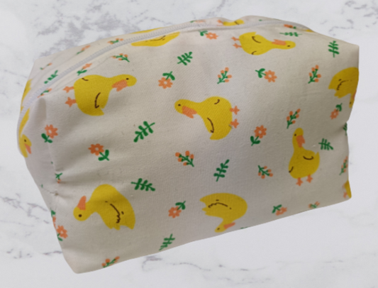 Handmade Fabric Small Toiletries Bag - Yellow Duck Print