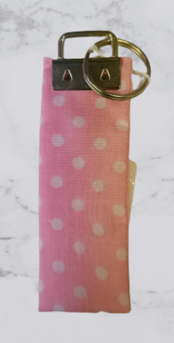 Handmade Fabric Small Key Fob - Pink & White Spot Print