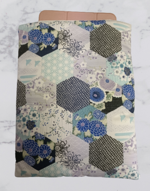 Handmade Fabric Book Sleeve / Kindle Case / Tablet Case - Blue Hexagon Print