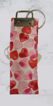 Handmade Fabric Small Key Fob - Red Heart Print