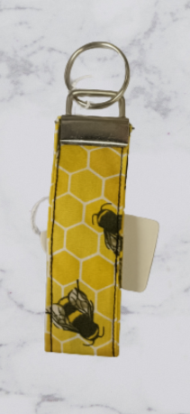 Handmade Fabric Small Key Fob - Yellow Honeycomb Print