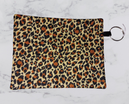 Handmade Fabric Flap Over Pouch - Leopard  Print