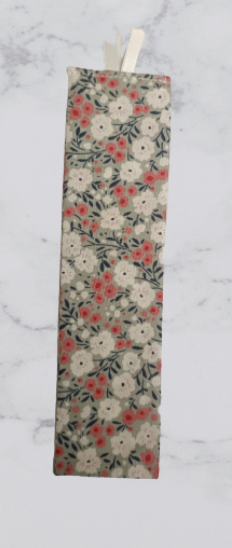 Handmade Fabric Tall Bookmark - Grey Flower Print