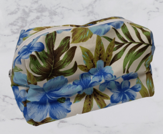 Handmade Fabric Small Toiletries Bag - Blue Flower Print