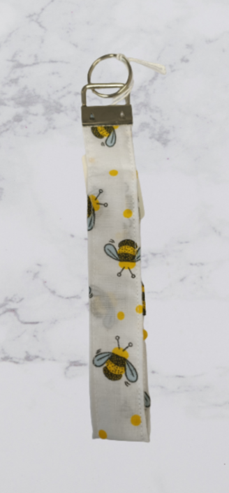 Handmade Fabric Large Key Fob - Bumble Bee With Yellow Spots Print