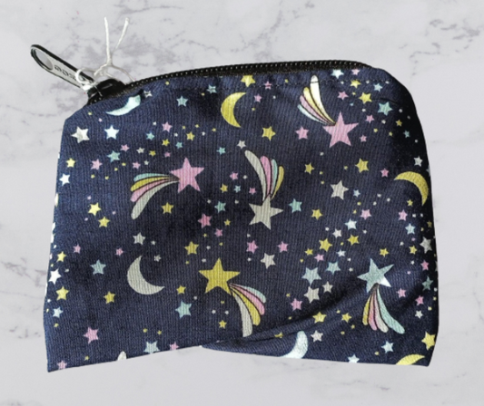 Handmade Fabric Zipped Pouch - Navy Shooting Star Print