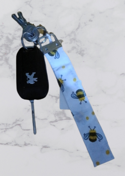 Handmade Fabric Large Key Fob - Bumble Bee With Yellow Spots Print With Keys