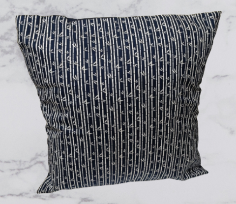 Handmade Fabric  Cushion Cover - Navy Bamboo Print