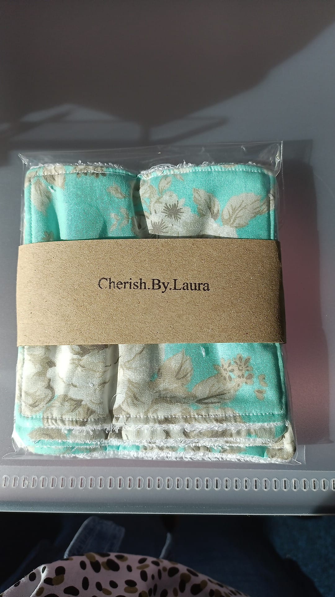 Handmade Fabric Reuseable Eco-Friendly Face Wipes With Bamboo Towelling - Mint Flower Print