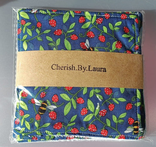 Handmade Fabric Reuseable Eco-Friendly Face Wipes With Bamboo Towelling - Navy Bumble Bee Print