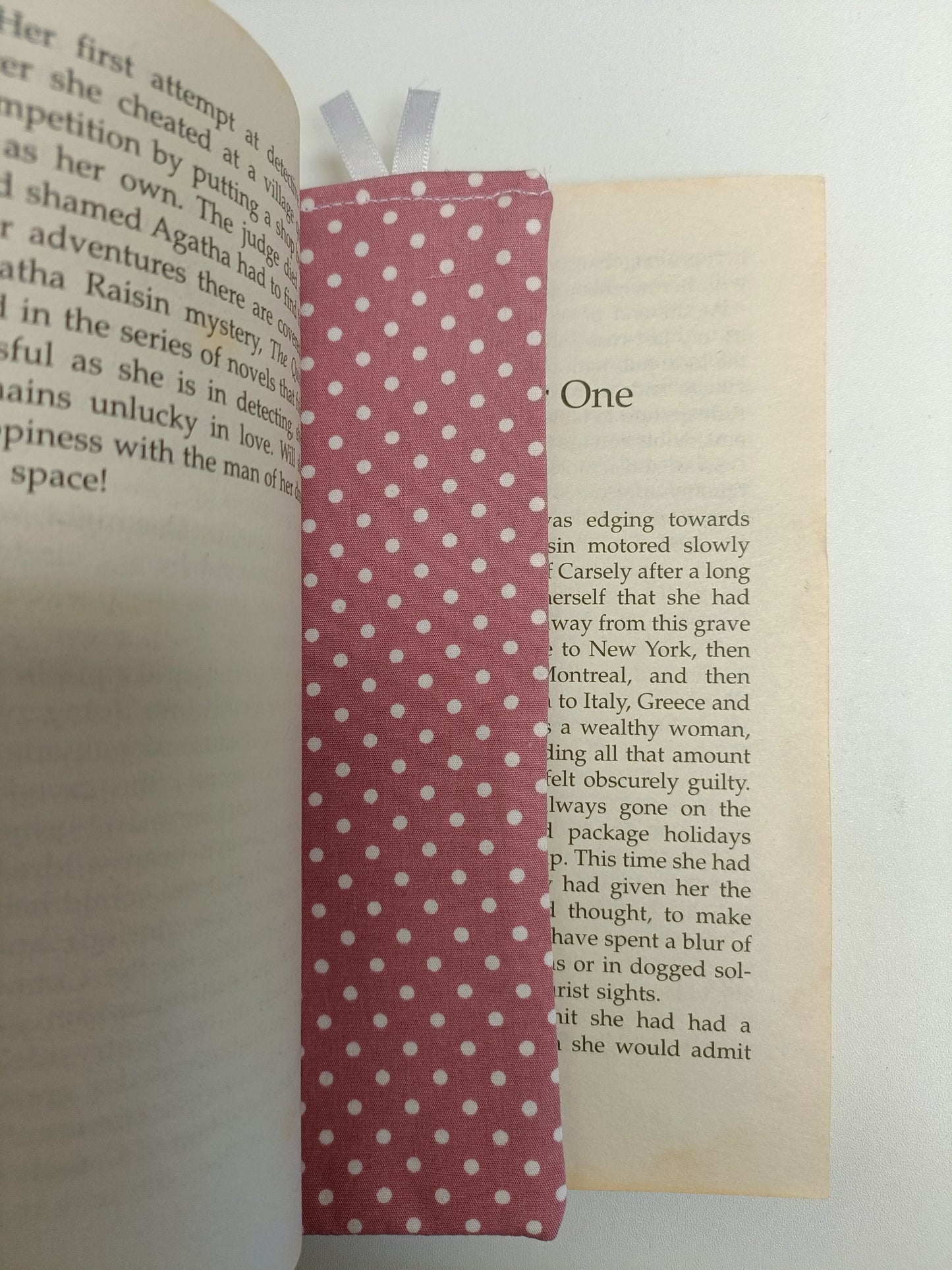 Handmade Fabric Tall Bookmark - Dusky Pink Print In Book