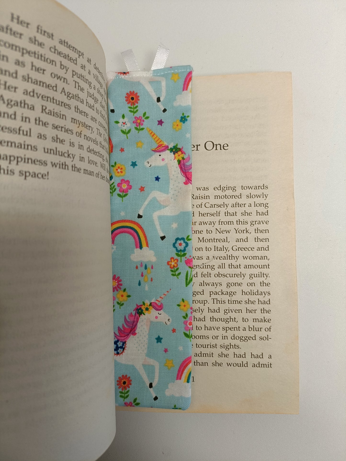 Handmade Fabric Tall Bookmark - Unicorn Print In Book