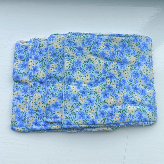 Reusable Eco-Friendly Face Wipes with Bamboo Towelling - Blue Ditsy Floral