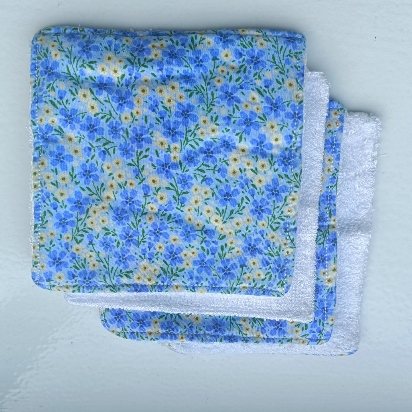 Reusable Eco-Friendly Face Wipes with Bamboo Towelling - Blue Ditsy Floral