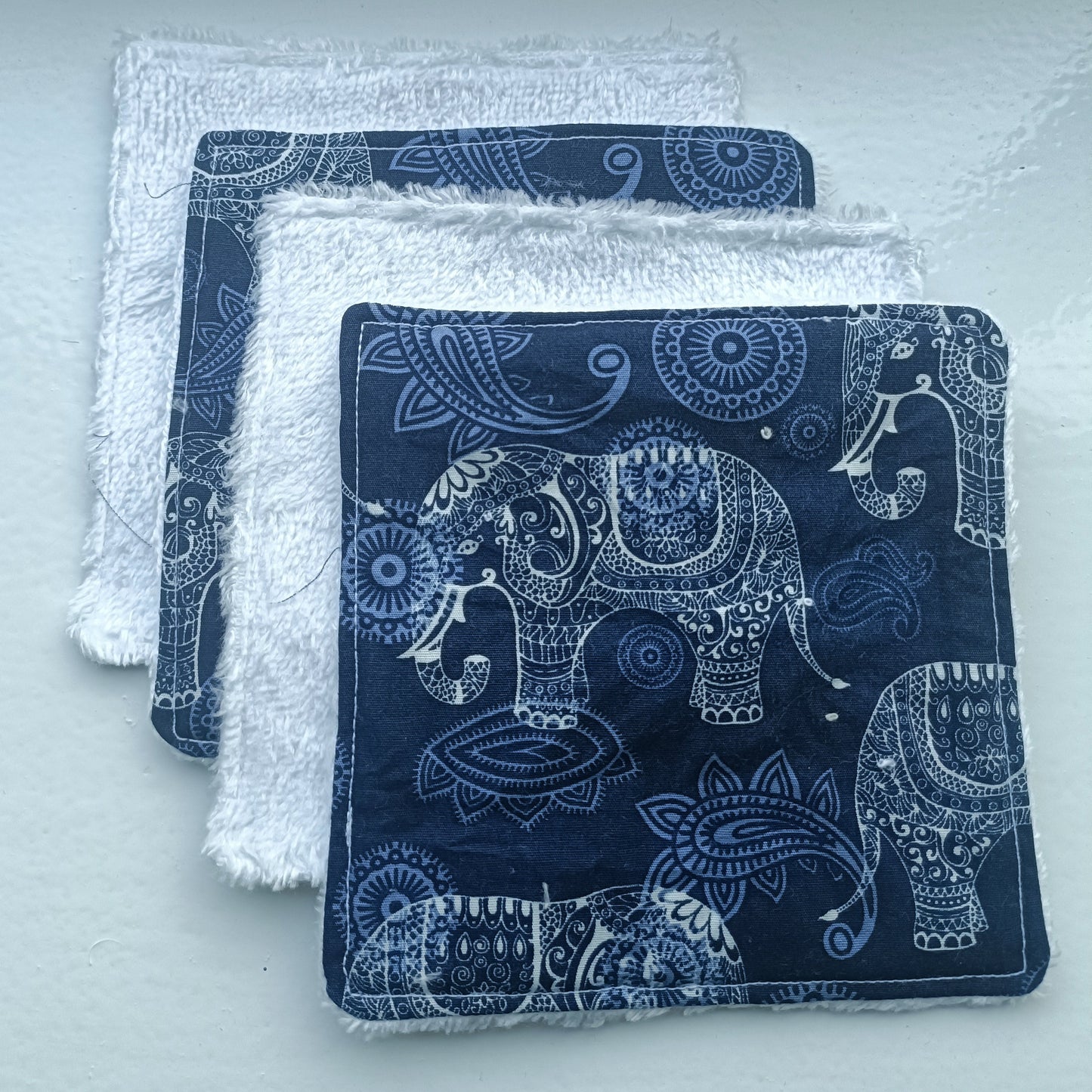 Reusable Eco-Friendly Face Wipes with Bamboo Towelling - Blue Elephants