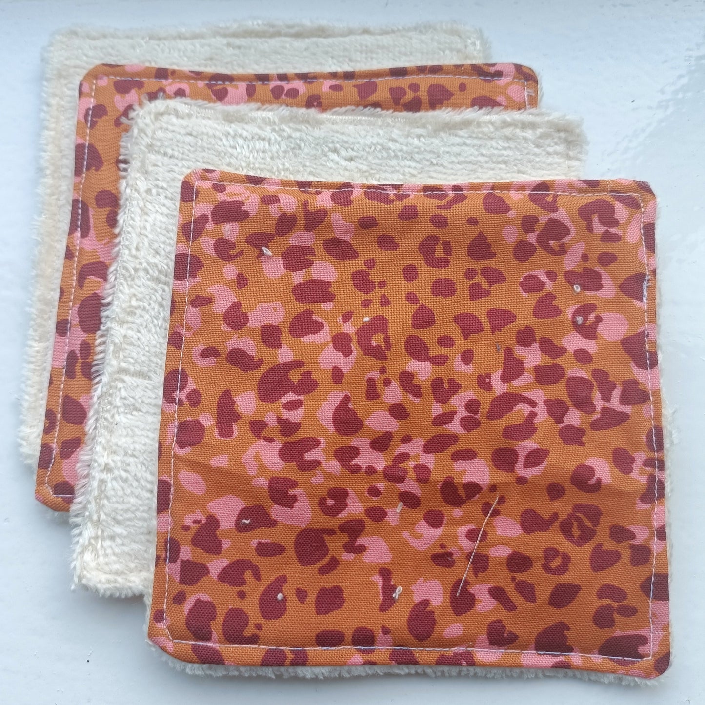 Reusable Eco-Friendly Face Wipes with Bamboo Towelling - Orange Leopard