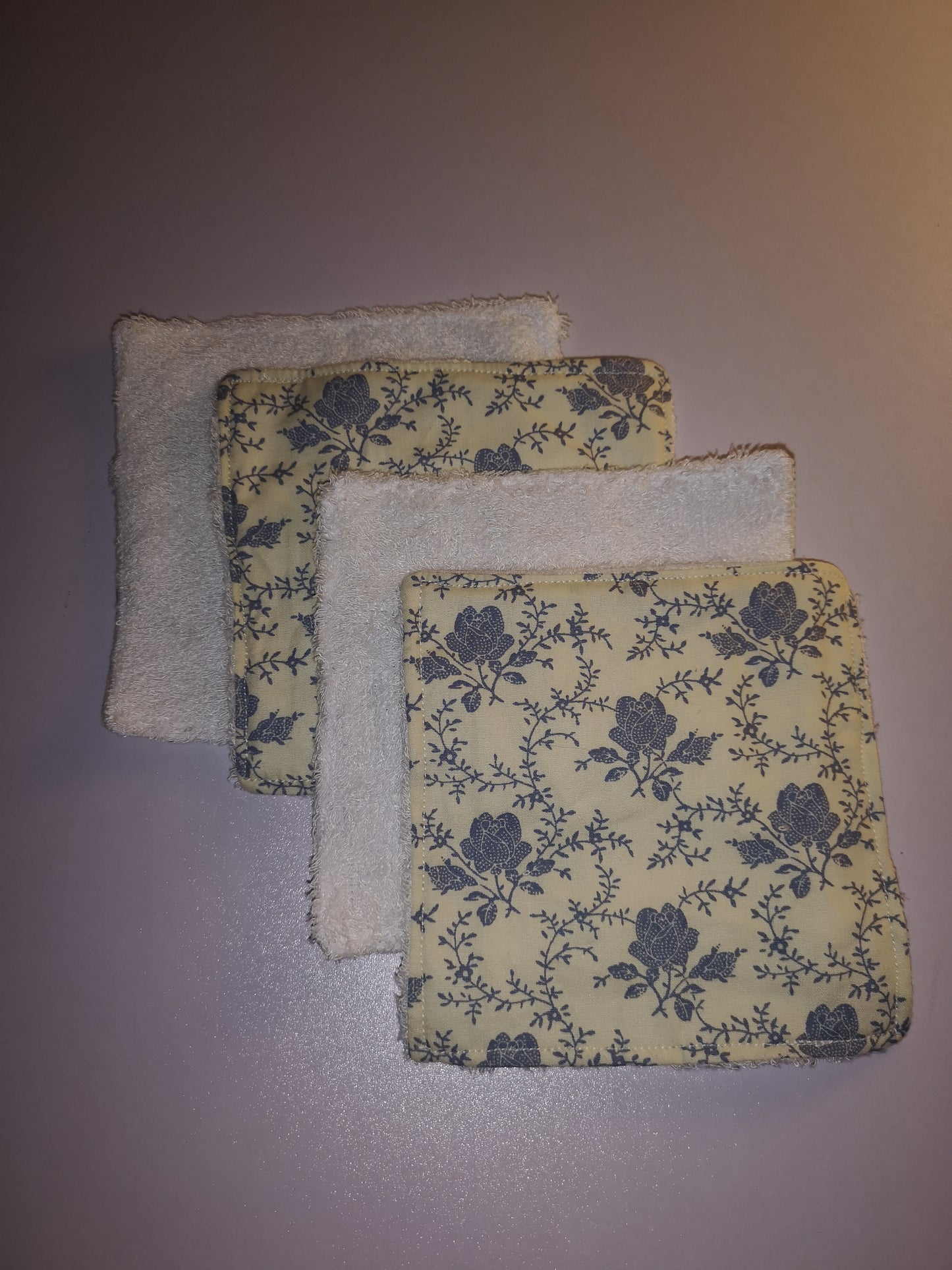 Handmade Fabric Reuseable Eco-Friendly Face Wipes With Bamboo Towelling - Blue Flower Print