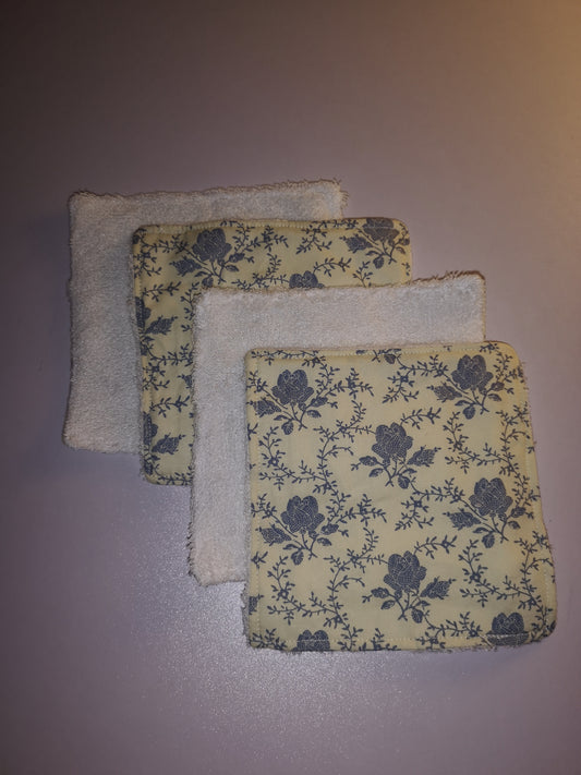 Handmade Fabric Reuseable Eco-Friendly Face Wipes With Bamboo Towelling - Blue Flower Print