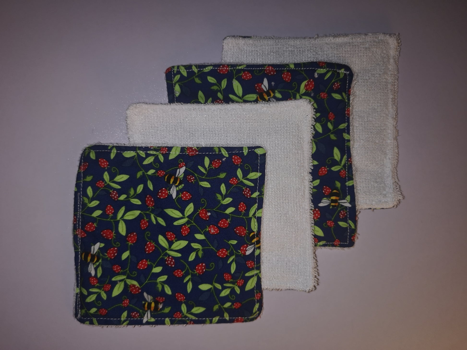 Handmade Fabric Reuseable Eco-Friendly Face Wipes With Bamboo Towelling - Navy Bumble Bee Print