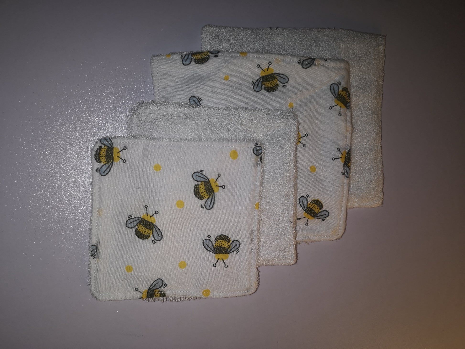 Handmade Fabric Reuseable Eco-Friendly Face Wipes With Bamboo Towelling - Bumble Bee With Yellow Spots Print