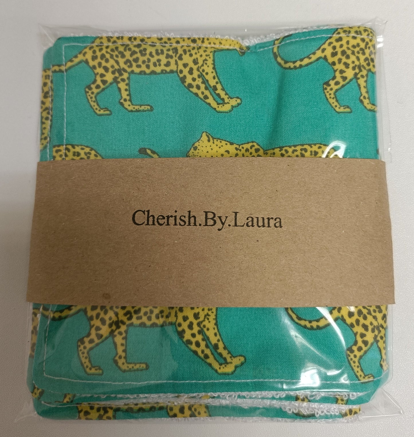 Handmade Fabric Reuseable Eco-Friendly Face Wipes With Bamboo Towelling - Green Leopard Print