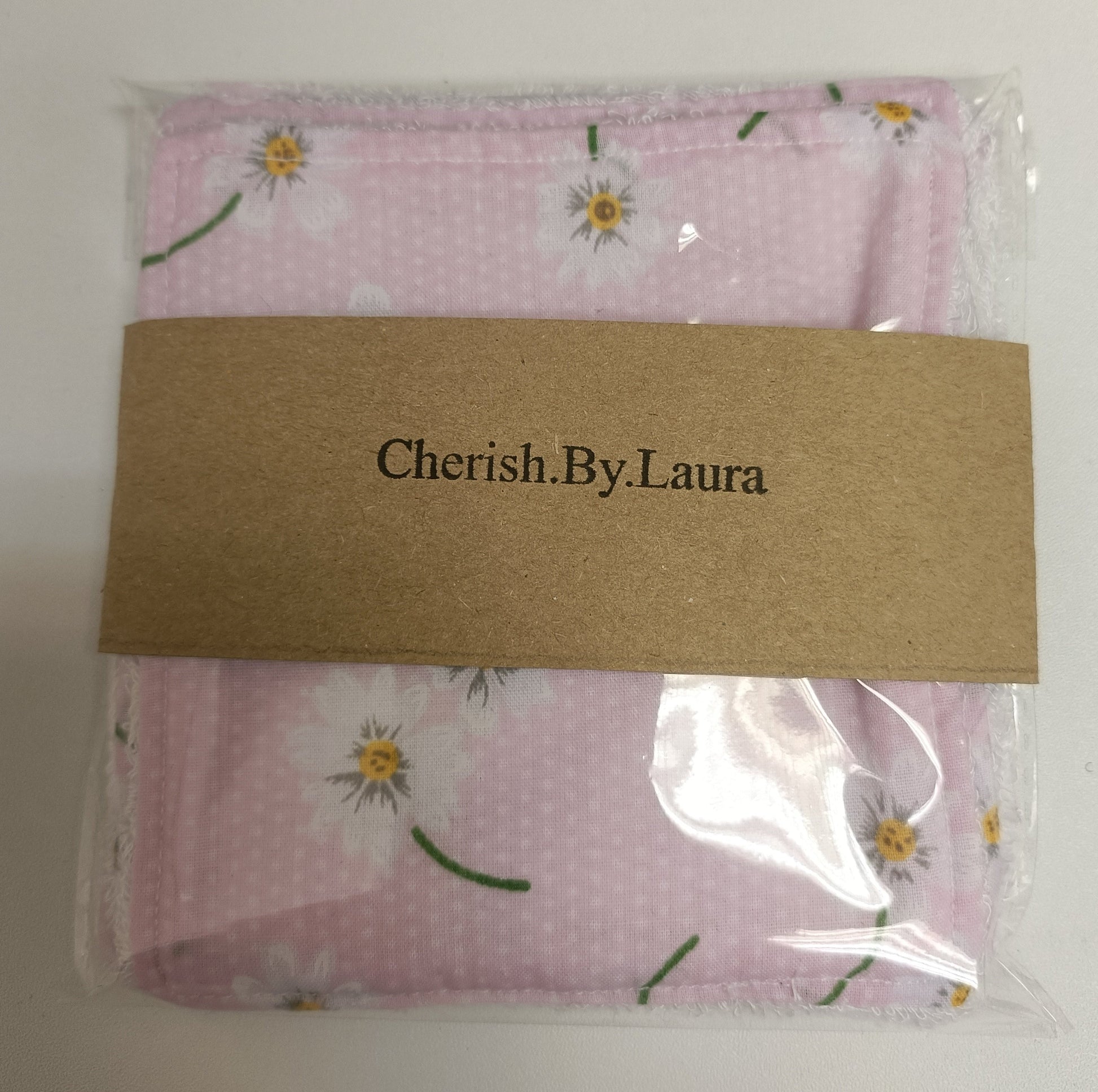 Handmade Fabric Reuseable Eco-Friendly Face Wipes With Bamboo Towelling - Pink Daisy Print