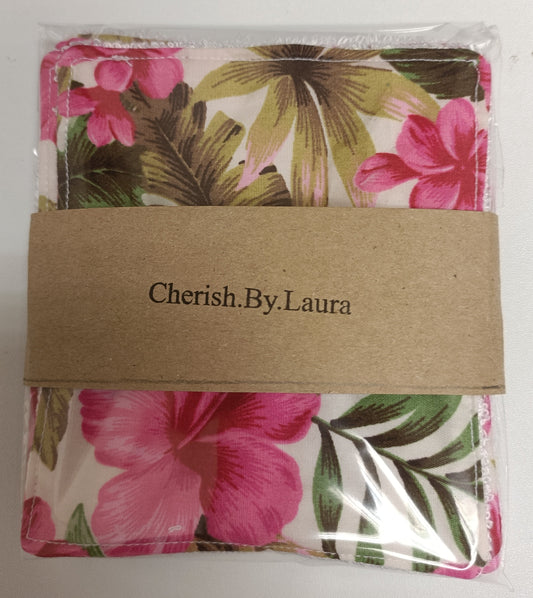 Handmade Fabric Reuseable Eco-Friendly Face Wipes With Bamboo Towelling - Pink Flower Print