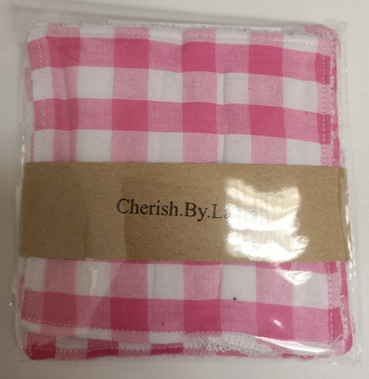 Handmade Fabric Reuseable Eco-Friendly Face Wipes With Bamboo Towelling - Pink Gingham Print