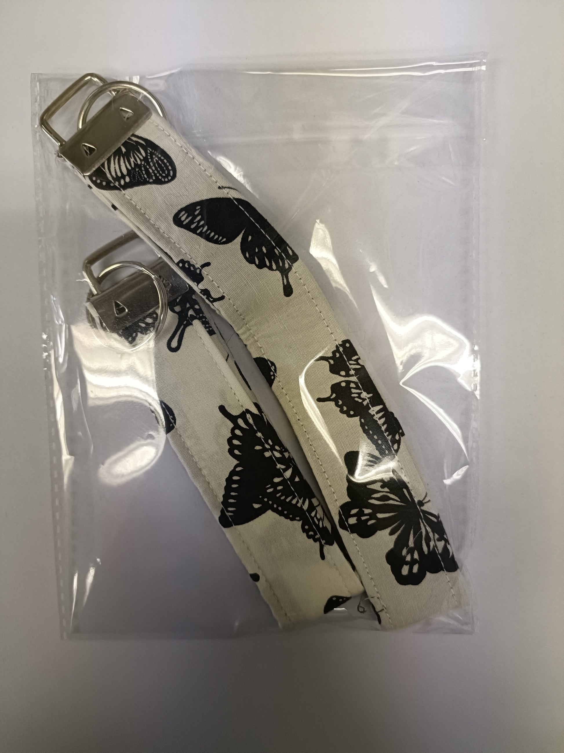 Handmade Fabric Key Fob Set of 2 - Cream & Black Butterfly Print