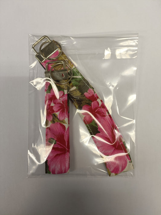 Handmade Fabric Key Fob Set of 2 - Pink Flower Print