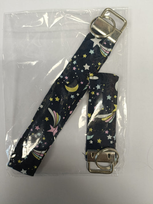 Handmade Fabric Key Fob Set of 2 - Navy Shooting Stars Print