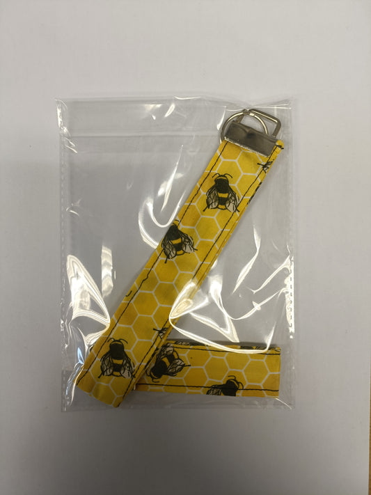 Handmade Fabric Key Fob Set of 2 - Yellow Honeycomb Print