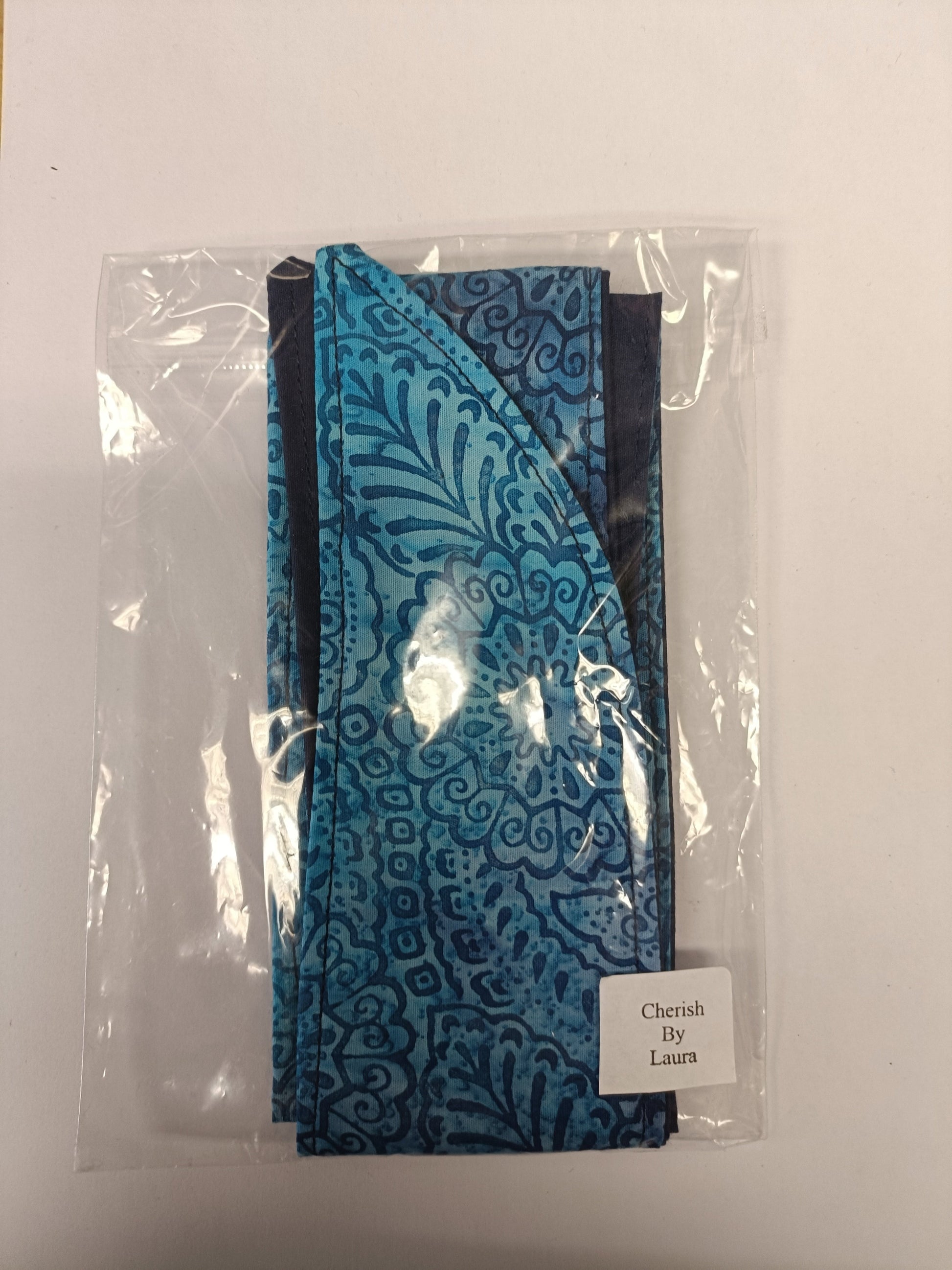 Handmade Fabric Tie Wrap Headband - Blue Batik Print