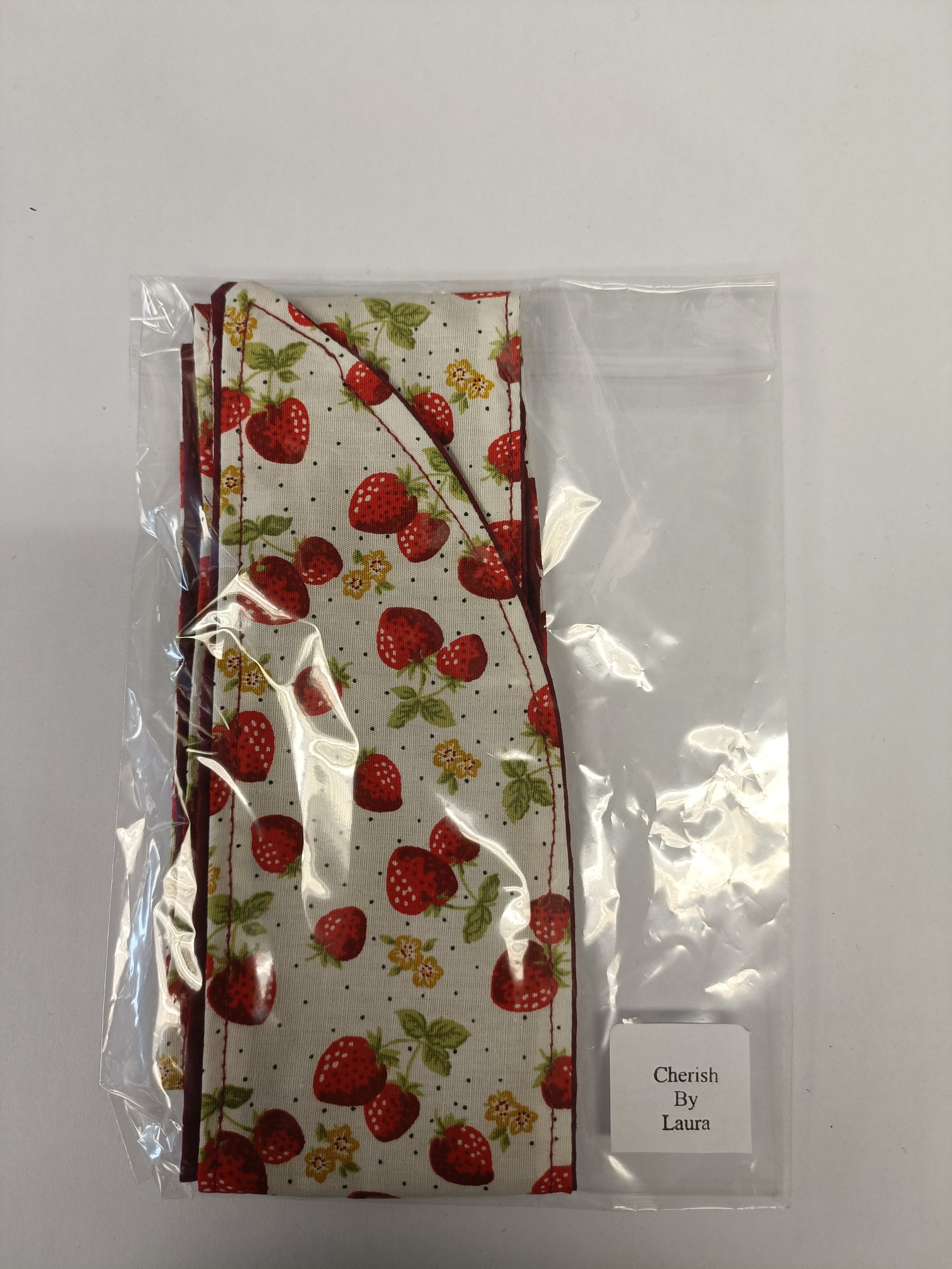 Handmade Fabric Tie Wrap Headband - White Strawberry Print